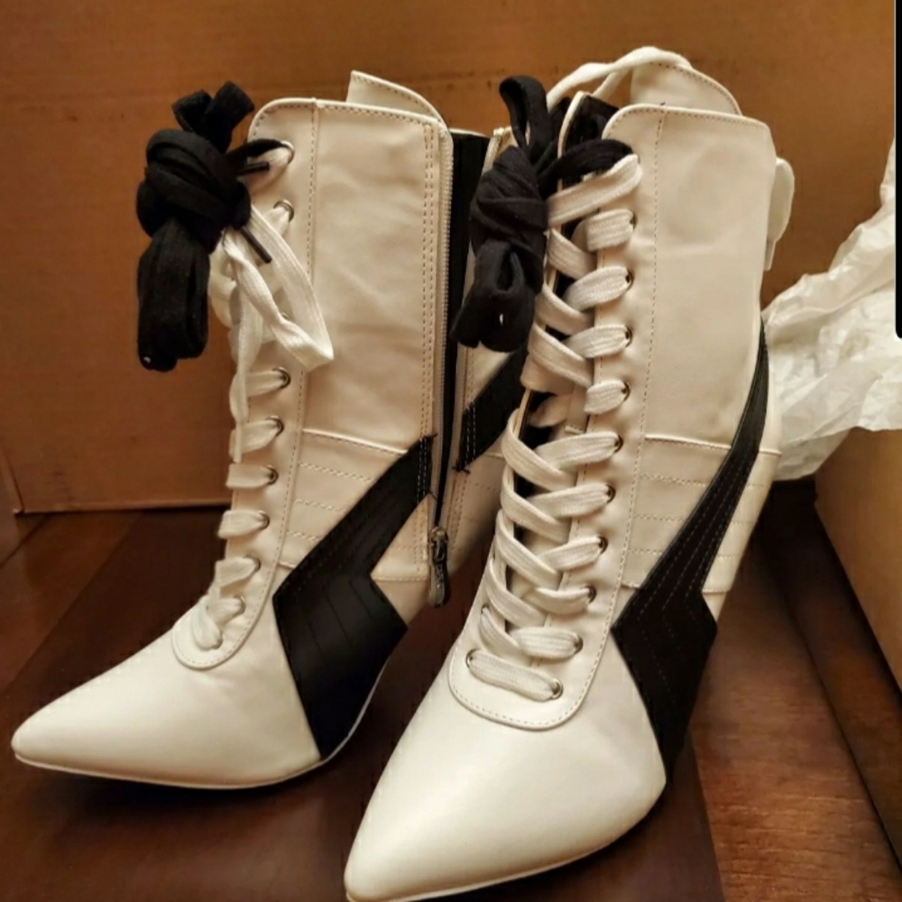 Womens Lace up Pointy Toe Stilettos - Picture 7 of 8